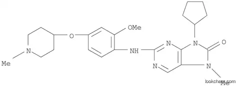 Molecular Structure of 1124329-14-1 (9-Cyclopentyl-2-[[2-methoxy-4-[(1-methylpiperidin-4-yl)oxy]-phenyl]amino]-7-methyl-7,9-dihydro-8H-purin-8-one)